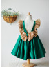 Emerald Green Satin Gold Sequin V Back Flower Girl Dress